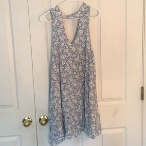 Blue Printed High Neck Dress